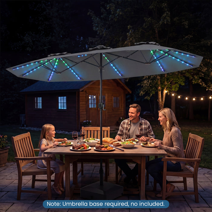Double-Sided Patio Umbrella with Color-Changing Flowing Solar LED Lights-Beige