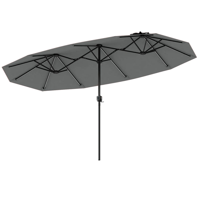 Double-Sided Patio Umbrella with Color-Changing Flowing Solar LED Lights-Beige