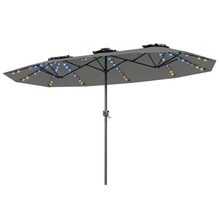Double-Sided Patio Umbrella with Color-Changing Flowing Solar LED Lights-Beige