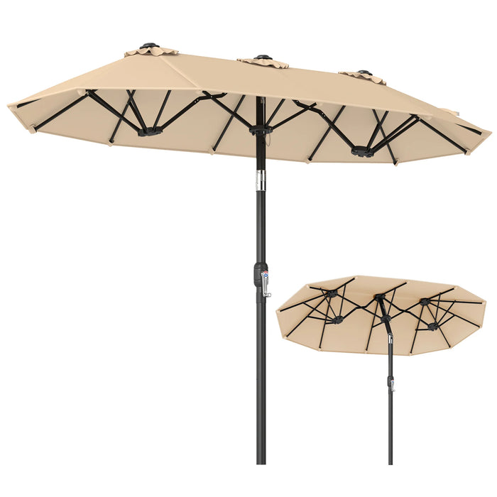 Double-Sided Patio Umbrella with Push Button Tilt and Crank and 12 Ribs-
