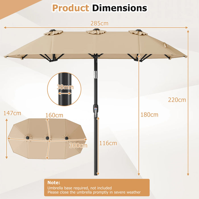 Double-Sided Patio Umbrella with Push Button Tilt and Crank and 12 Ribs-