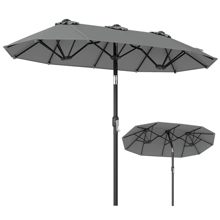 Double-Sided Patio Umbrella with Push Button Tilt and Crank and 12 Ribs-