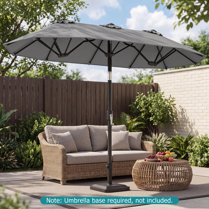 Double-Sided Patio Umbrella with Push Button Tilt and Crank and 12 Ribs-