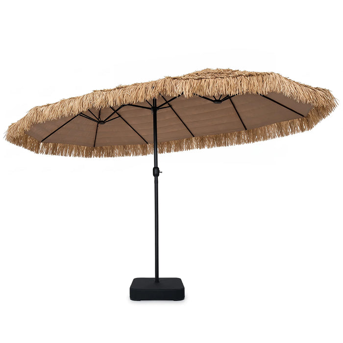 Double-sided Thatched Tiki Patio Umbrella and Extra-Large Outdoor Tropical Palapa with Base Included-Beown