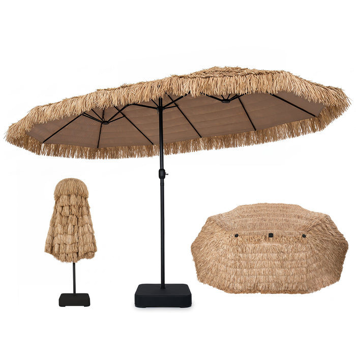 Double-sided Thatched Tiki Patio Umbrella and Extra-Large Outdoor Tropical Palapa with Base Included-Beown