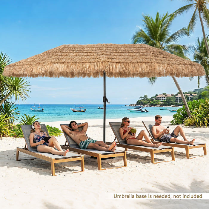 Double-sided Thatched Tiki Patio Umbrella with Crank Handle and 12 Sturdy Ribsfor Garden Deck Pool Yard-Brown