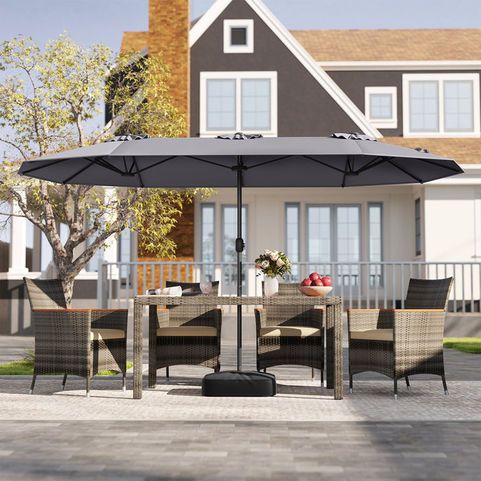 Extra Large Double-Sided Patio Umbrella Twin with Fillable Base and Crank Handle-