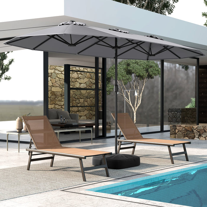 Extra Large Double-Sided Patio Umbrella Twin with Fillable Base and Crank Handle-