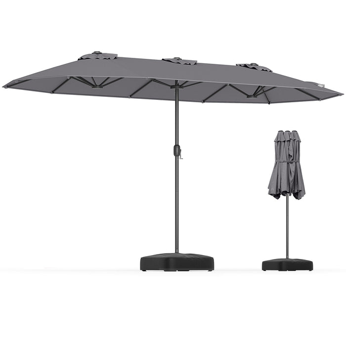 Extra Large Double-Sided Patio Umbrella Twin with Fillable Base and Crank Handle-