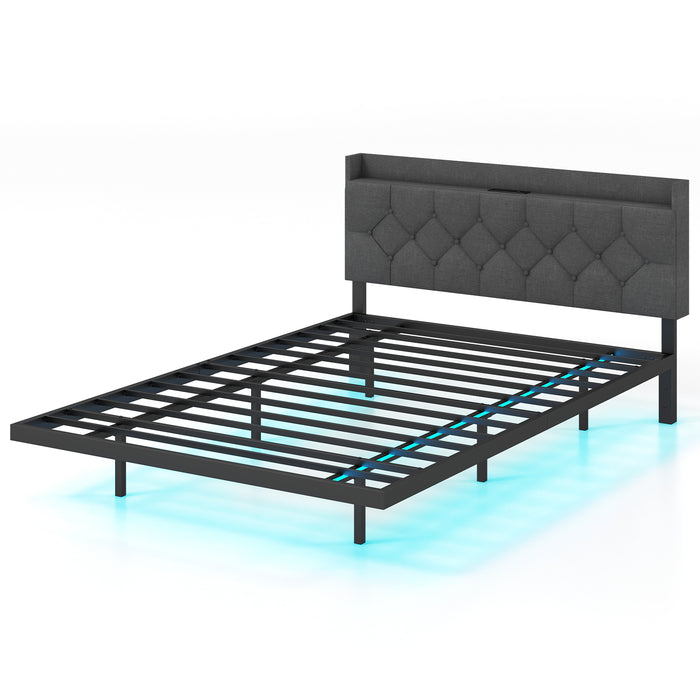 King Size Floating Bed Frame Collection - Adjustable Headboard, Charging Station, Grey Colour - Perfect for Modern Bedrooms and Tech-Savvy Individuals