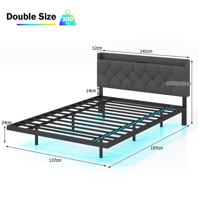 King Size Floating Bed Frame Collection - Adjustable Headboard, Charging Station, Grey Colour - Perfect for Modern Bedrooms and Tech-Savvy Individuals
