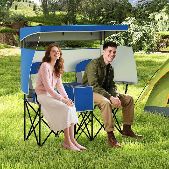 Double Beach Chair with Adjustable Canopy and Roll-up Shade-