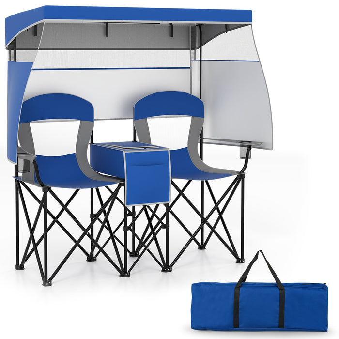 Double Beach Chair with Adjustable Canopy and Roll-up Shade-