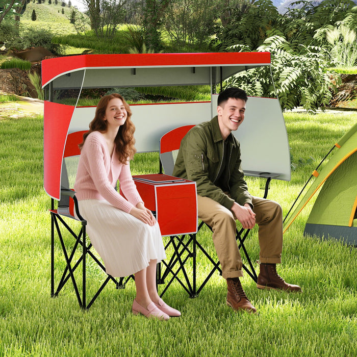 Double Beach Chair with Adjustable Canopy and Roll-up Shade-