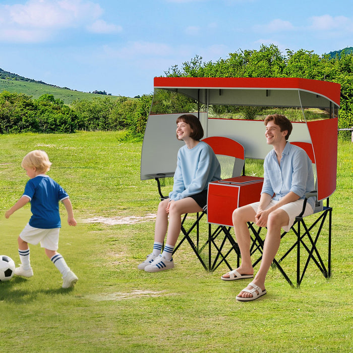 Double Beach Chair with Adjustable Canopy and Roll-up Shade-