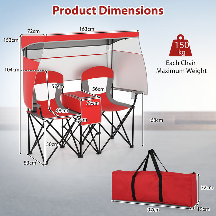 Double Beach Chair with Adjustable Canopy and Roll-up Shade-