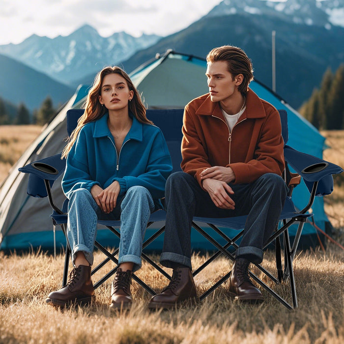 Double Camping Chair with Cup Holders and Carrying Bag-