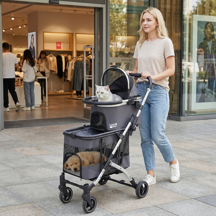 Double Pet Stroller with 2 Detachable Carriers 4-in-1 Foldable Dog Jogger Car Seat-