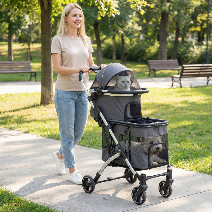 Double Pet Stroller with 2 Detachable Carriers 4-in-1 Foldable Dog Jogger Car Seat-