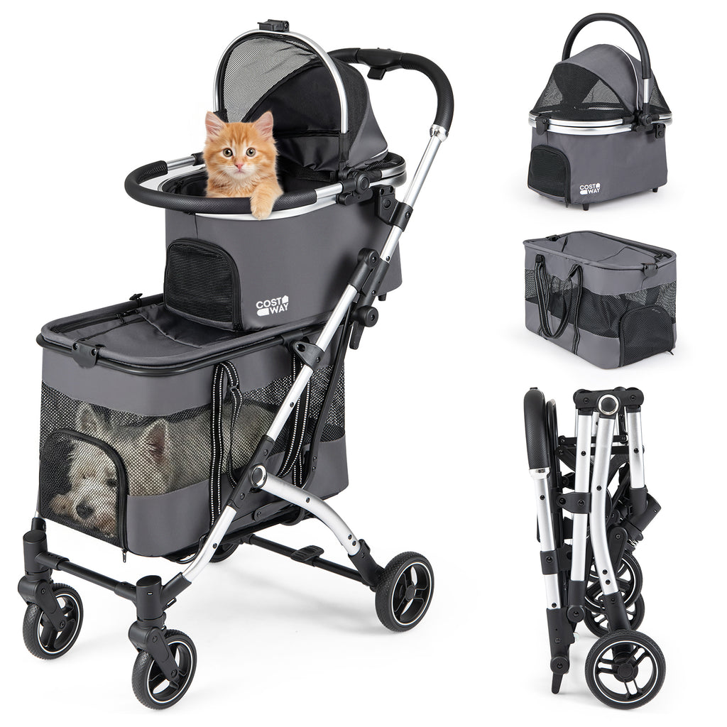 Double Pet Stroller with 2 Detachable Carriers 4-in-1 Foldable Dog Jogger Car Seat-