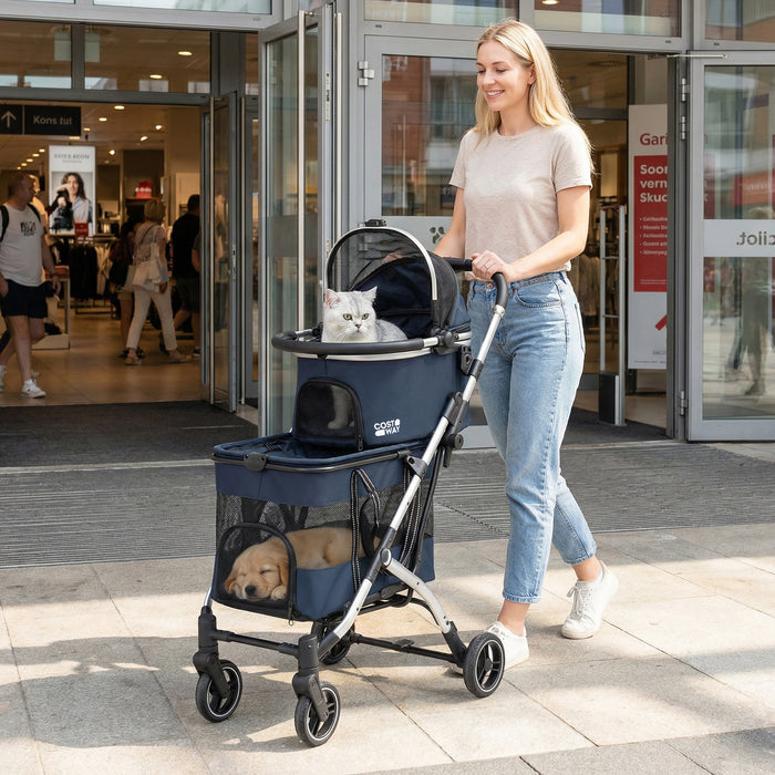 Double Pet Stroller with 2 Detachable Carriers 4-in-1 Foldable Dog Jogger Car Seat-