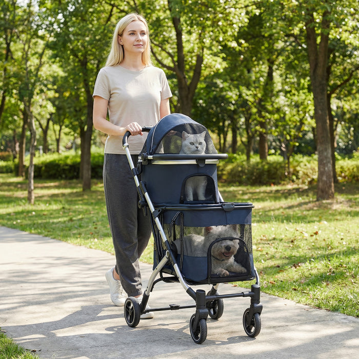 Double Pet Stroller with 2 Detachable Carriers 4-in-1 Foldable Dog Jogger Car Seat-