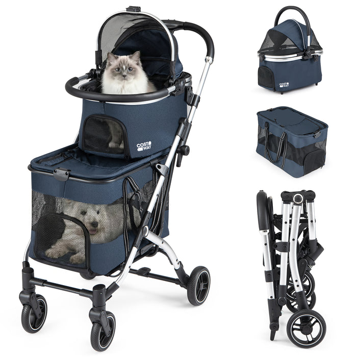 Double Pet Stroller with 2 Detachable Carriers 4-in-1 Foldable Dog Jogger Car Seat-