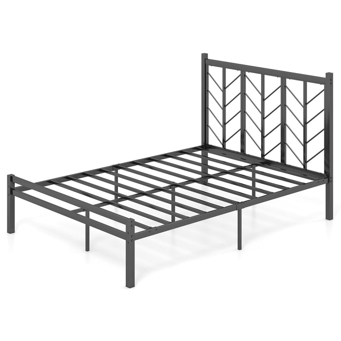 Double/King Size Platform Bed Frame with Branch-shaped Headboard-King Size