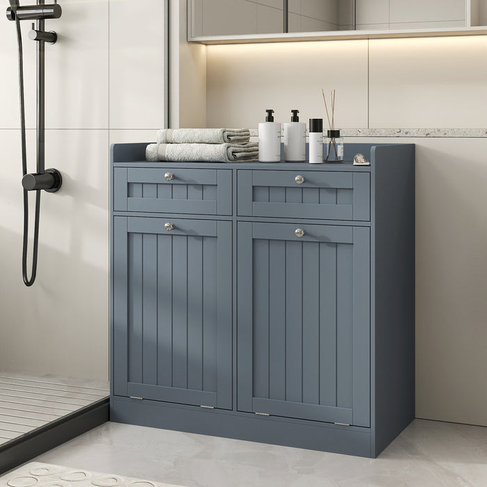 Double Tilt-Out Laundry Hamper Cabinet with Removable Baskets-