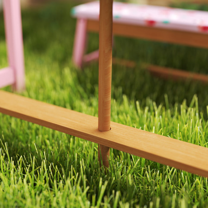AIYAPLAY Kids Picnic Table Set with Removable & Foldable Umbrella, Cushions, Storage Boxes, Flamingo Theme, Pink