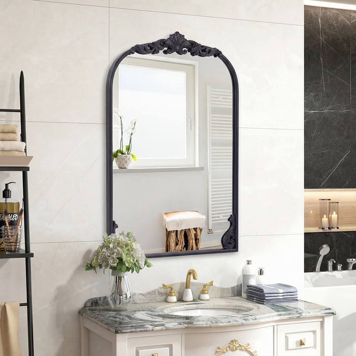 Dramatic Arched Wall Mirror with Baroque Ornate Frame-M
