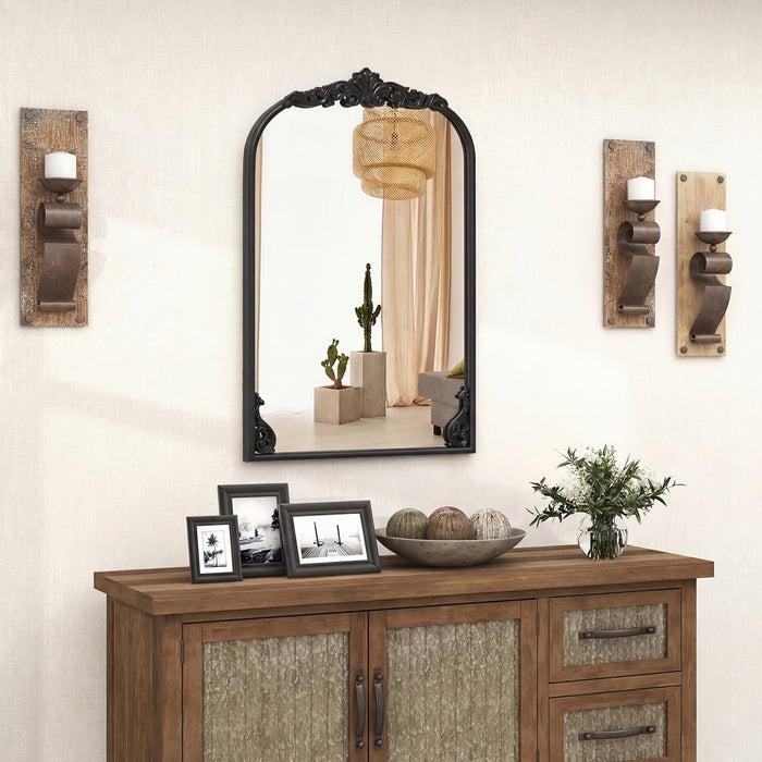 Dramatic Arched Wall Mirror with Baroque Ornate Frame-M