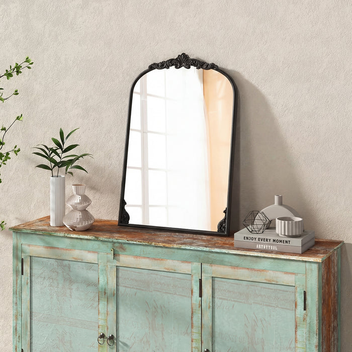 Dramatic Arched Wall Mirror with Baroque Ornate Frame-M