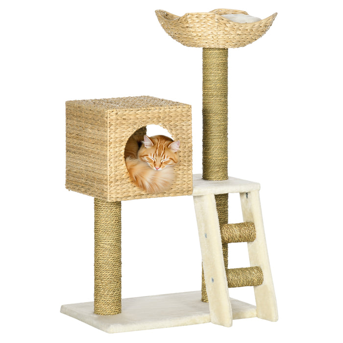 PawHut Cat Tree, with Scratching Posts, Bed, Cat House - Natural Finish