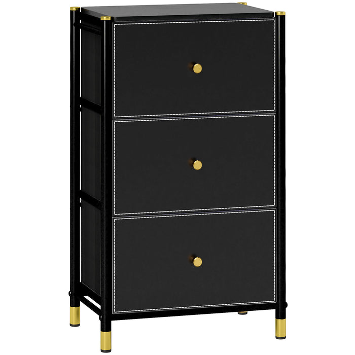 HOMCOM Chest of Drawers, Fabric Dresser with 3 Drawers and Steel Frame, Storage Organizer Unit for Bedroom, Living Room, Hallway, Black