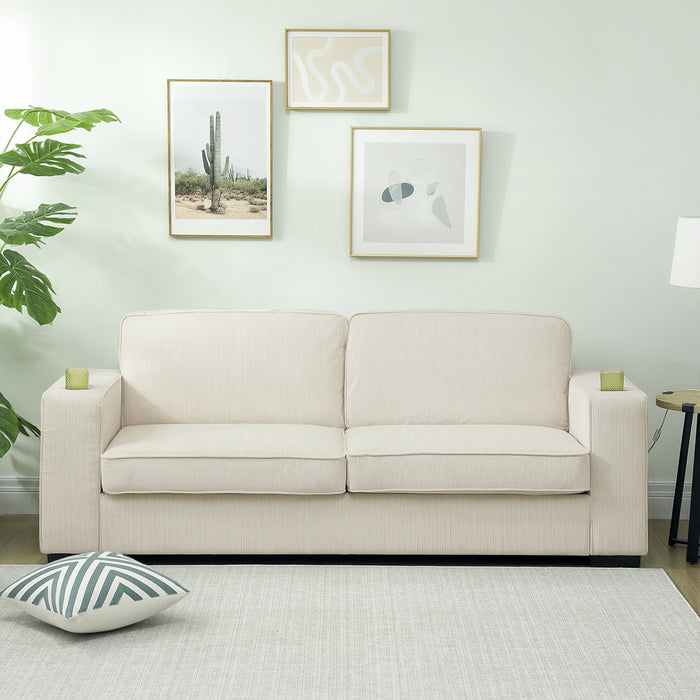 HOMCOM Modern Three Seater Sofa with Spring Cushion - Cream White