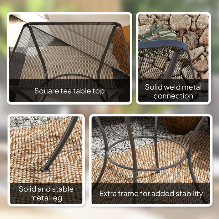 Outsunny 60cm Square Garden Table, Outdoor Metal Bistro Side Desk with Mesh Top, Black