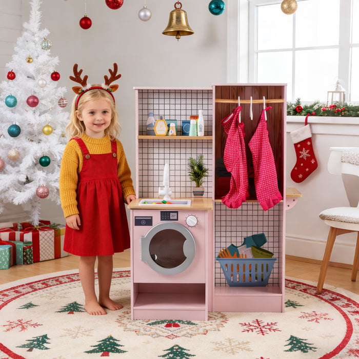 Dual-Sided Kids Play Kitchen with Water Dispenser and Range Hood for 3+ Years Old-