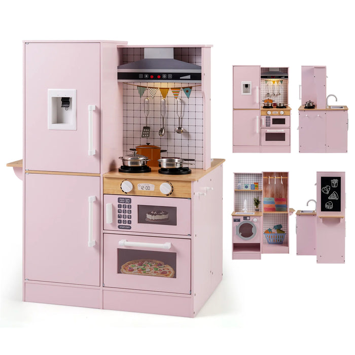 Dual-Sided Kids Play Kitchen with Water Dispenser and Range Hood for 3+ Years Old-