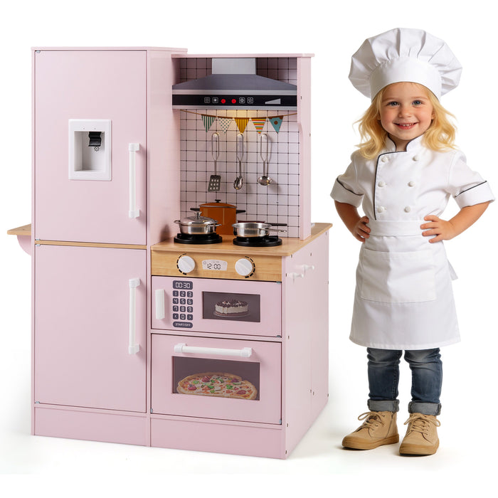 Dual-Sided Kids Play Kitchen with Water Dispenser and Range Hood for 3+ Years Old-
