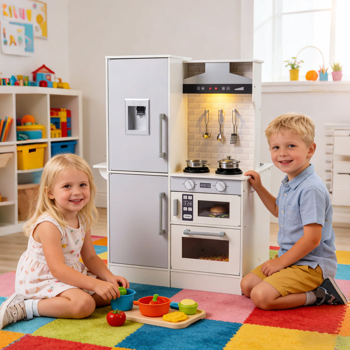 Dual-Sided Kids Play Kitchen with Water Dispenser and Range Hood for 3+ Years Old-