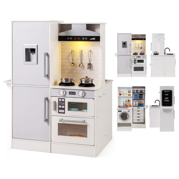 Dual-Sided Kids Play Kitchen with Water Dispenser and Range Hood for 3+ Years Old-