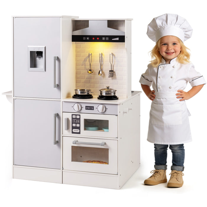 Dual-Sided Kids Play Kitchen with Water Dispenser and Range Hood for 3+ Years Old-
