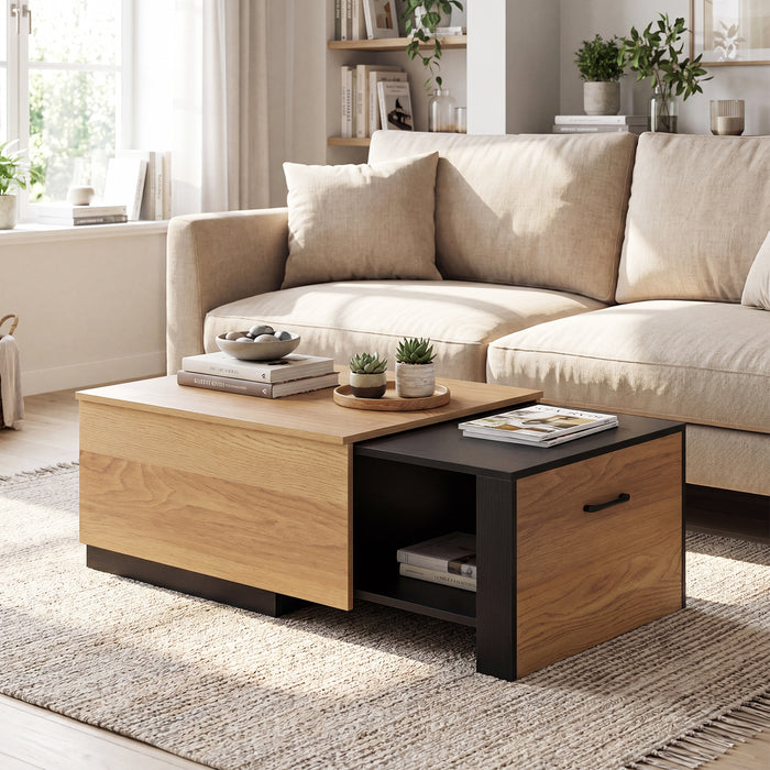 Dual-Tone Extendable Coffee Table with 2 Storage Compartments-