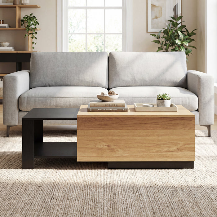 Dual-Tone Extendable Coffee Table with 2 Storage Compartments-