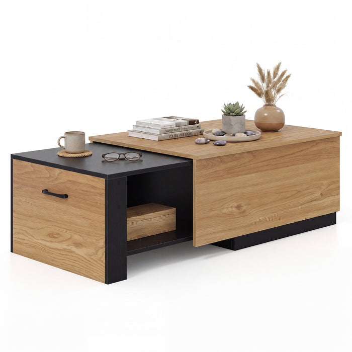 Dual-Tone Extendable Coffee Table with 2 Storage Compartments-