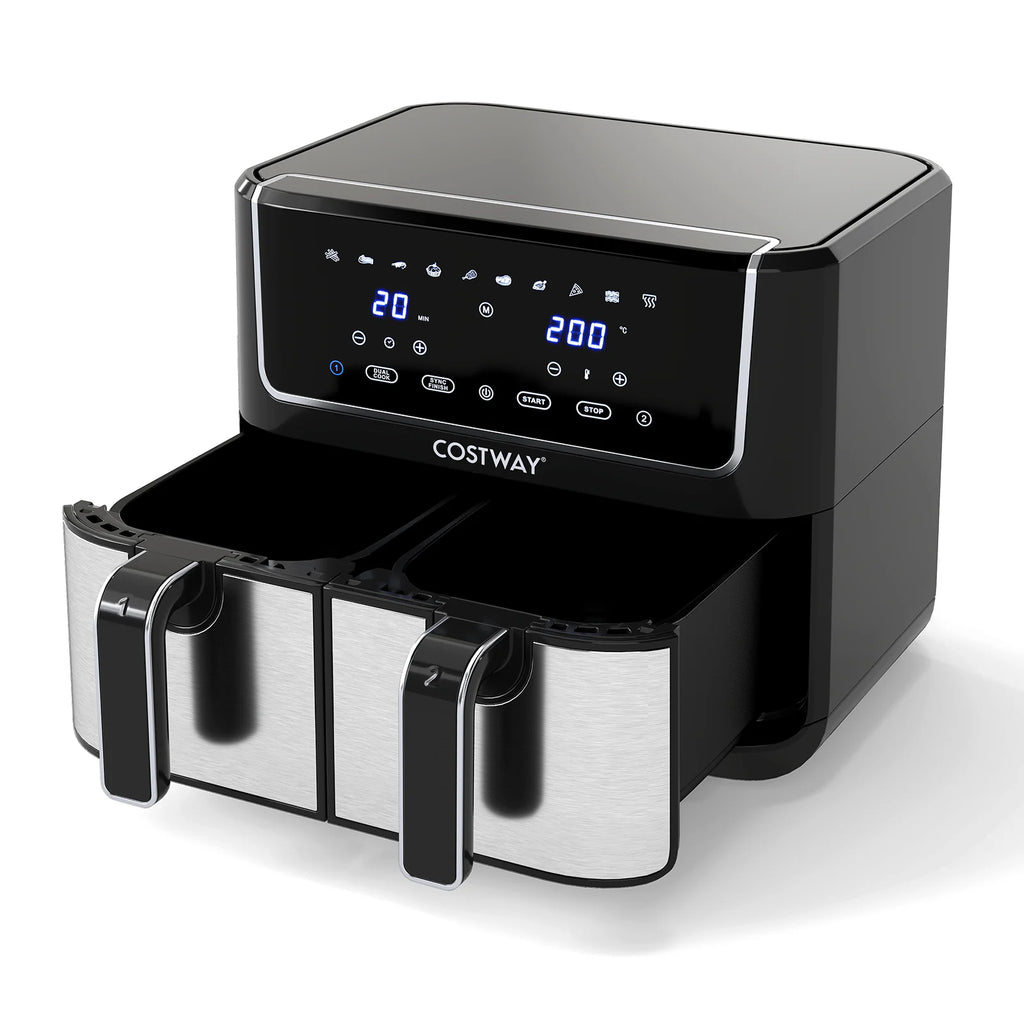 Dual-Zone Air Fryer with 10 Presets and LED Touchscreen Panel-Black