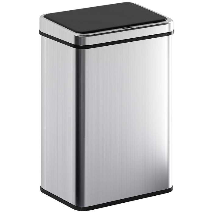 HOMCOM 50L Sensor Bin with Soft-Close Lid, Stainless Steel Automatic Touchless Motion Sensor Kitchen Bin, Silver Tone