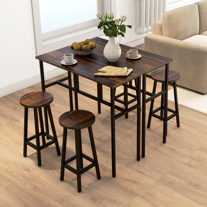 6-Piece Bar Table Set with Stools - Rustic Brown Breakfast Tables and Counter Height Chairs for Kitchen and Living Room - Ideal for Dining and Entertaining