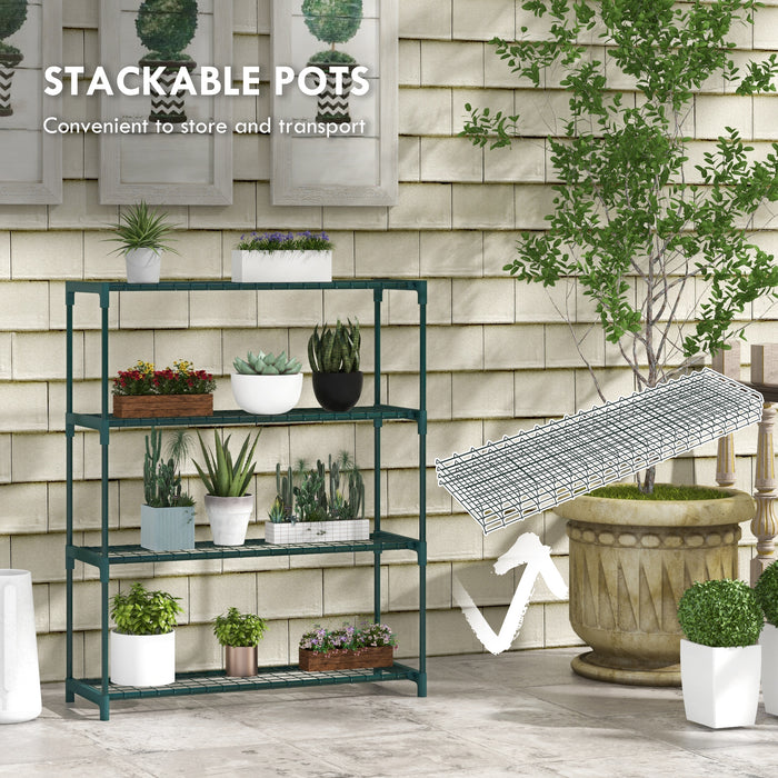 Outsunny Four-Tier Steel Plant Shelf - Black | Aosom UK
